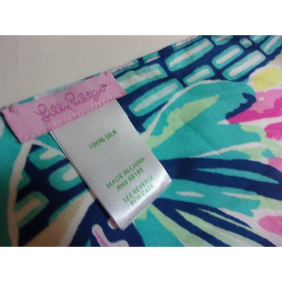 Lilly Pulitzer Elephant Silk Scarf Floral Pink Green Blue Yellow 22" Square - Picture 5 of 6
